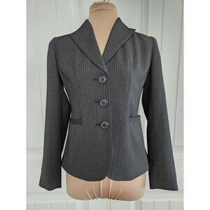 ANN TAYLOR Charcoal Gray Chevron Blazer Suit Jacket Sz 0P Lined Euc Petites